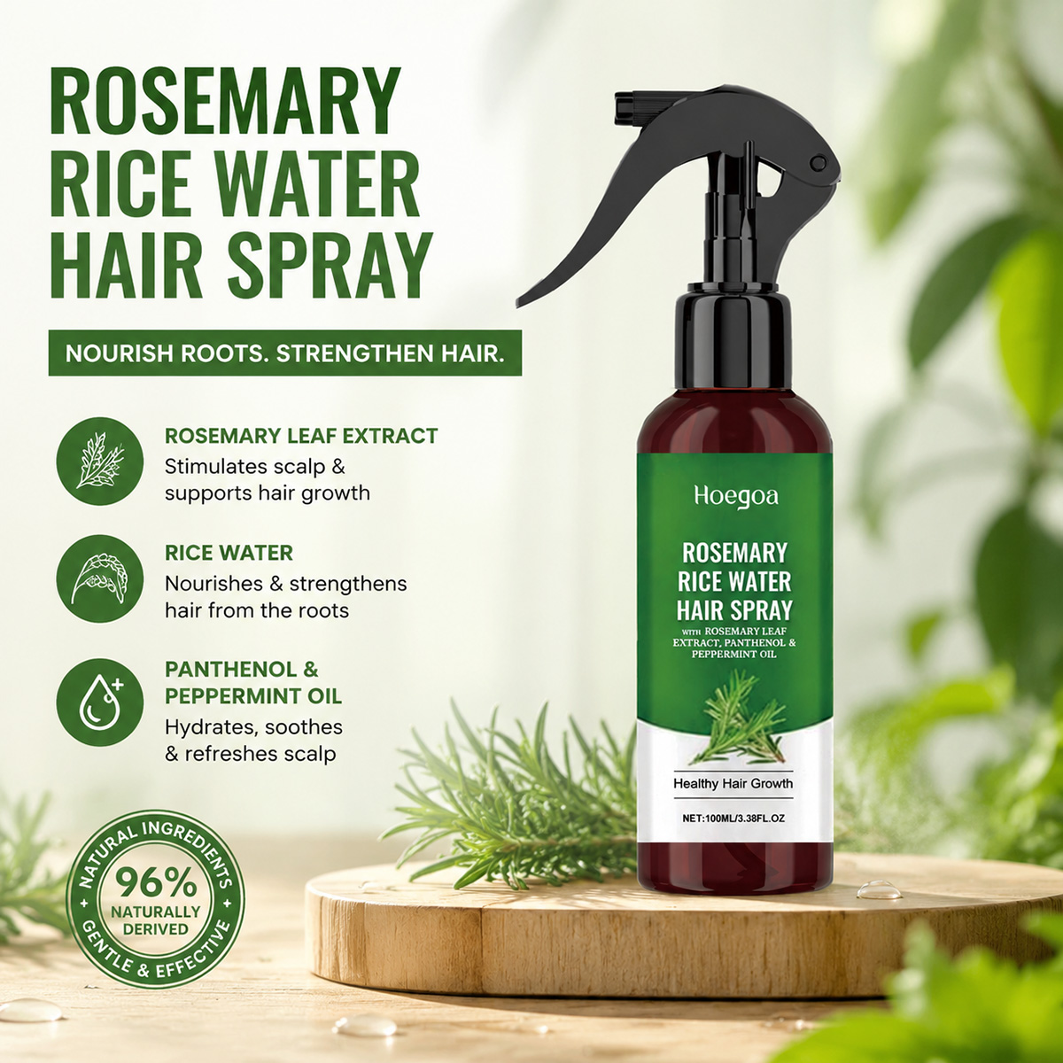 Rose Water Spray - Rosemary Rice Water Hair Spray with